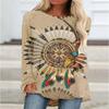 New 3D Ethnic Tribal Style Printed Round Neck Women's T-shirt Long-sleeved Bottoming Shirt Casual Loose Top Breathable Pullover