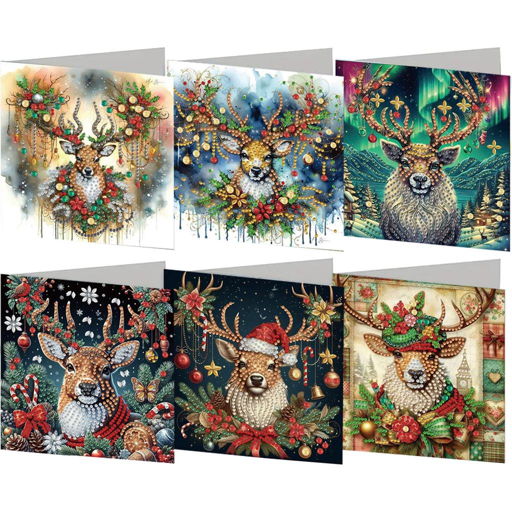 6pcs DIY Halloween Theme Diamond Art Greeting Cards Diamond Art Handmade Cards for Christmas Birthdays Thanksgiving and Holidays