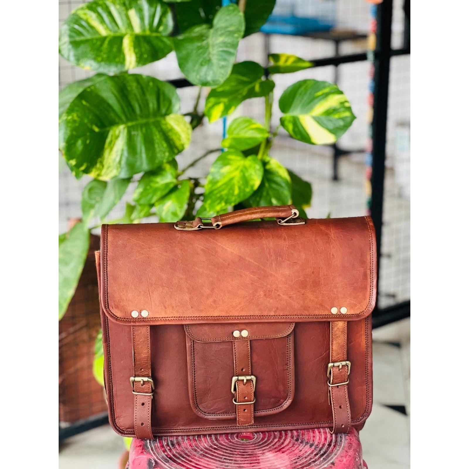 

Винтажная универсальная сумка-кроссбоди из натуральной козьей кожи для ноутбука, ручной работы, мужская 16 x 12 x 5 in