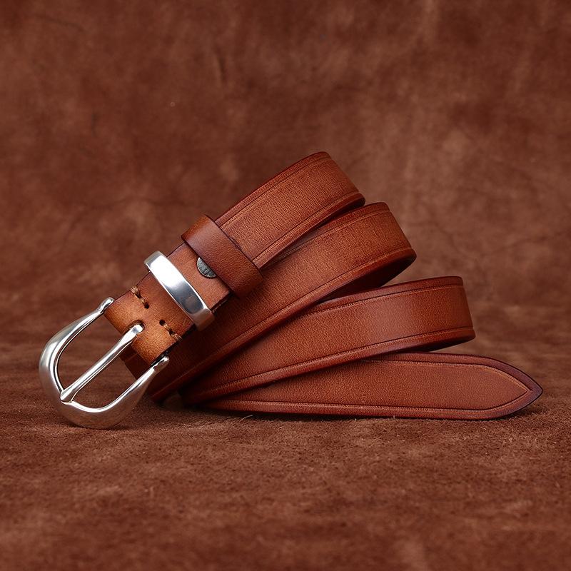 

Ремень женский высококачественный легкий роскошный посеребренный латунный пряжка из натуральной кожи модный универсальный ретро первый слой из воловьей кожи джинсовый ремень 115cm