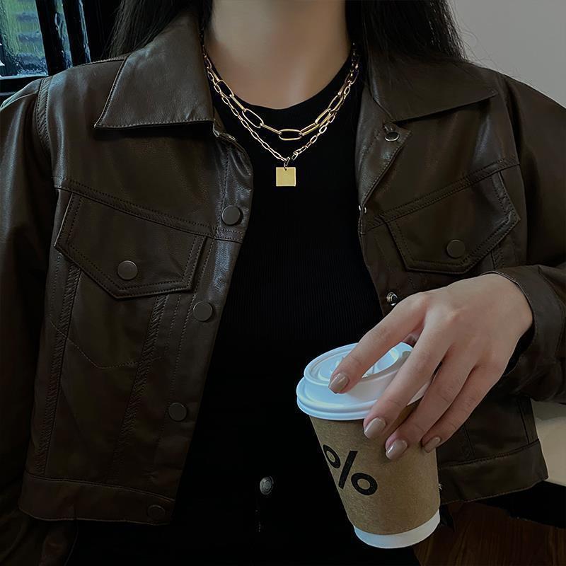 Retro Doppelschicht Hip Hop Quadratische Kette Kurzes Halsband Punk Gothic Punk Schmuck für Damen Herren