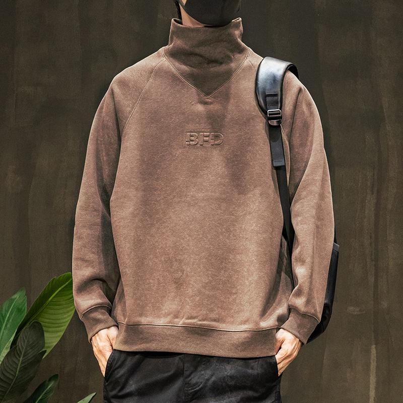 

Men s Retro Fleece-Lined Sweatshirt with Half-High Collar - 2025 Autumn Heavyweight Plus Size 3XL fits 180-200 lbs