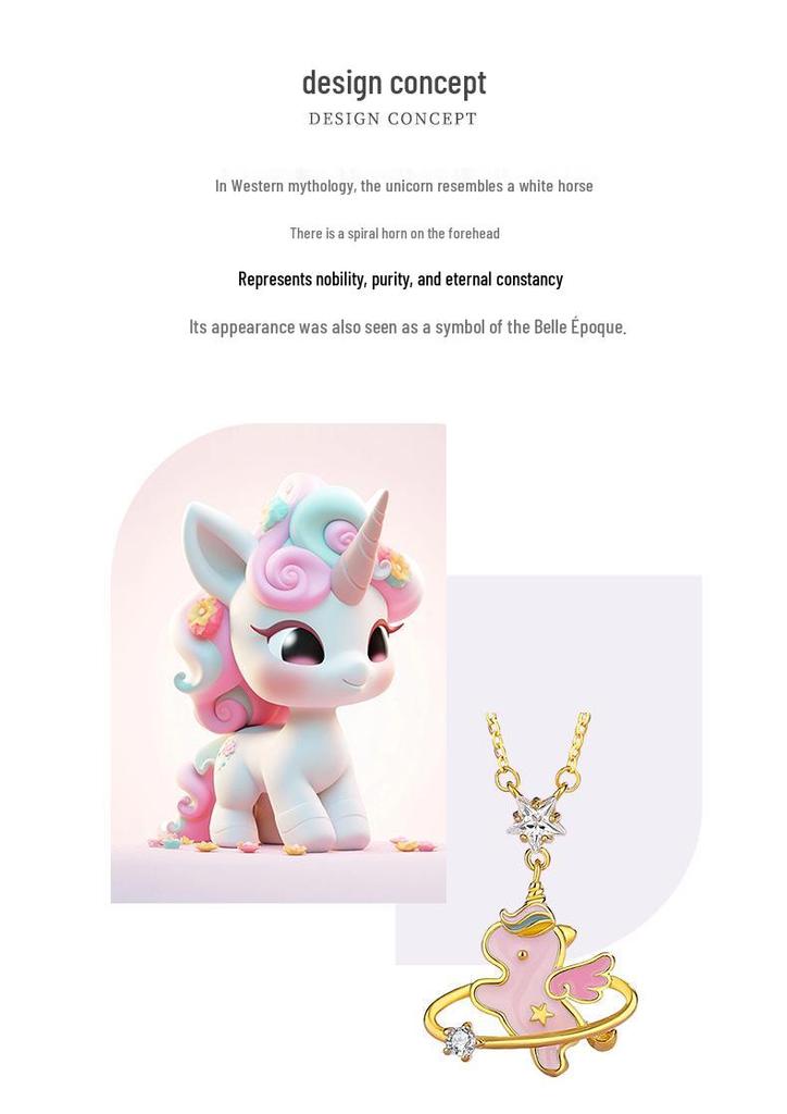 Tichia Original Rainbow Unicorn S925 Sterling Silver Enamel Necklace for Women - Sweet and Exquisite Clavicle Chain.