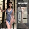 Sex underwear deep V French sexy, waist pumping pleated high split hip wrap thin lace-up strap pure desire suspender skirt