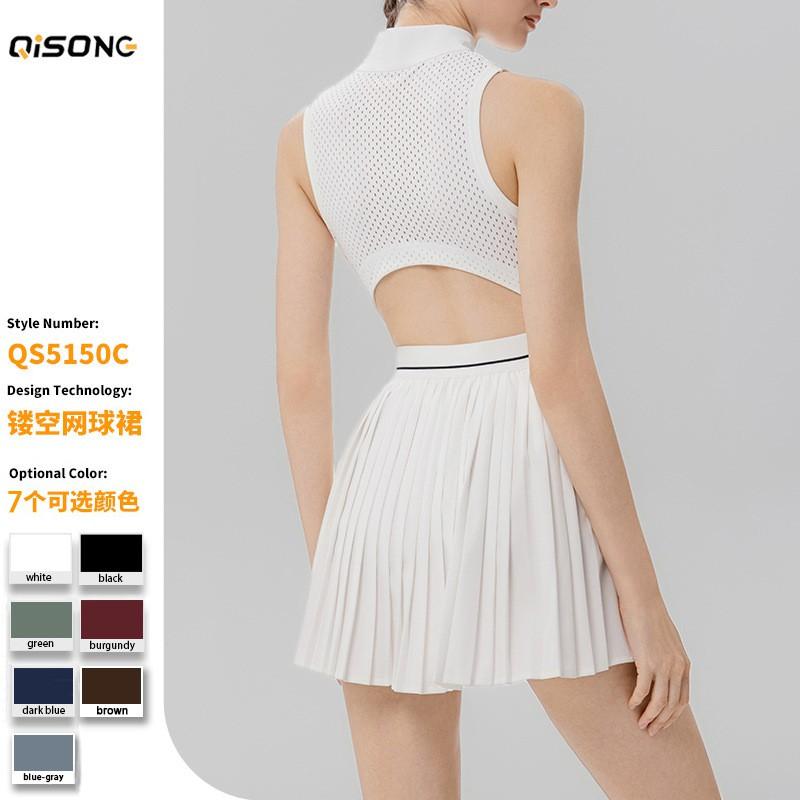 Womens Athletic Tennis Skirt With Front Zipper Breathable Mesh Pleated Running Skort Gym Fitness Wear
