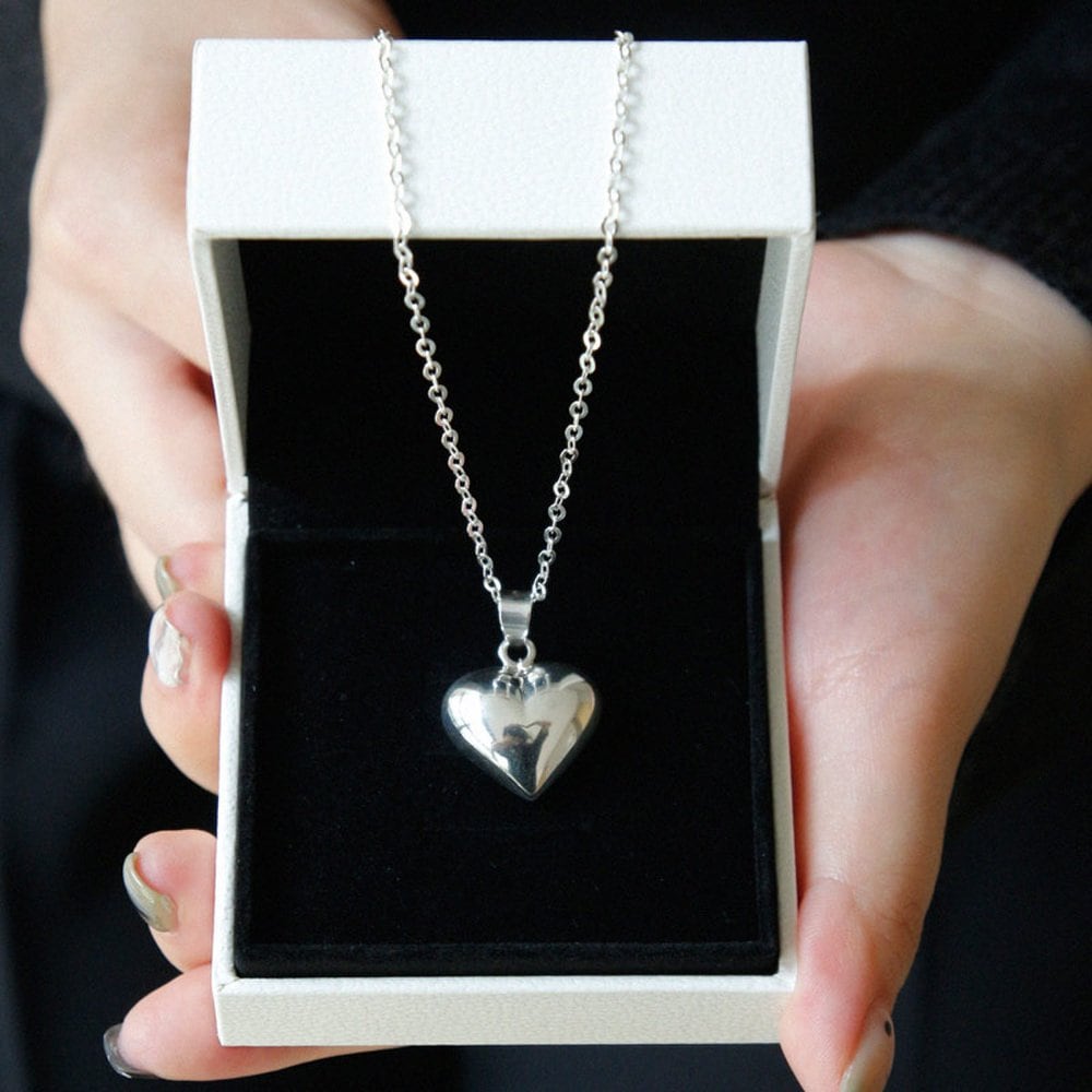 J.Lauren Heart Pendant Chain Long Silver Necklace N01125