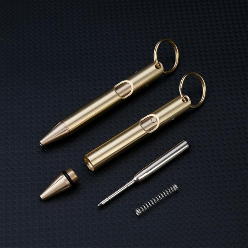 Brass Pocket Pen Keychain Pendant Travel Pen 1.0mm Retractable Ballpoint Pen Gift Pen Writing Pen