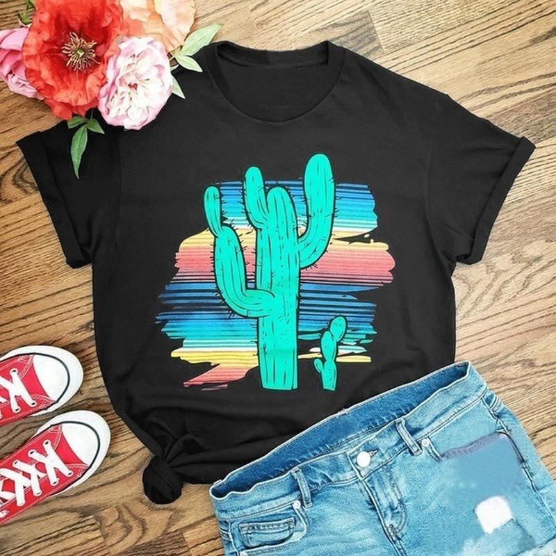 Kaufe Kaktus-Print T-Shirt Damen Kurzarm O-Ausschnitt Lockeres T-Shirt  Sommer Damen T-Shirt Tops Camisetas Mujer zum Preis ab 28 | Joom