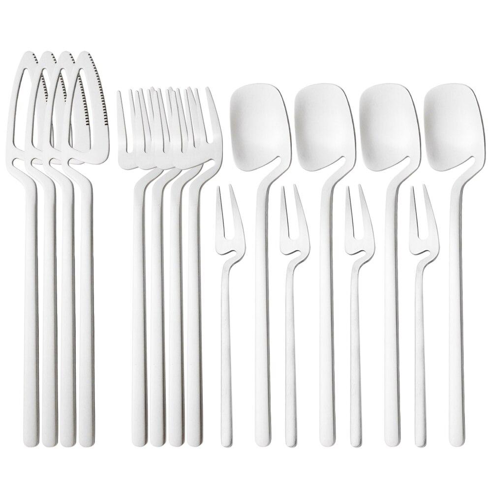 16Pcs/Set Black Matte Dinnerware 304 Stainless Steel Cutlery Set Knives Fruit Fork Spoons Dinner Set Kitchen Flatware Tableware