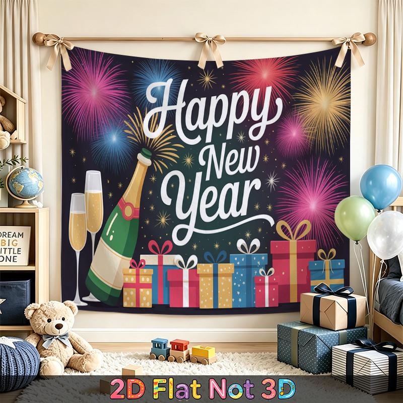 Party Backdrop New Year Fireworks Flat Champagne Multi Layered Celebrations Photo Booth Decor Front Door Decor