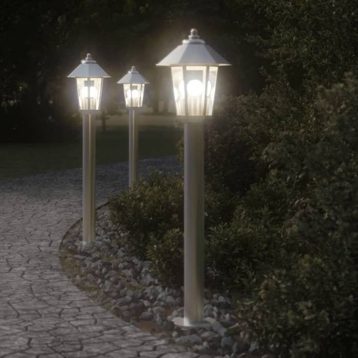 VidaXL Lampadaires d'extérieur 3 pcs argenté 80 cm acier inoxydable, éclairage au sol d'extérieur, éclairage au sol de 4006382