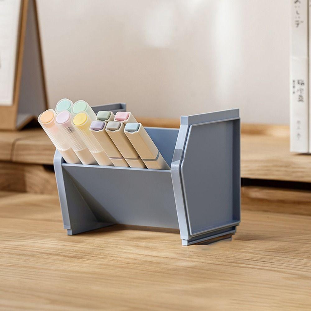 Quadrate Pen Container Plastic Stationery Storage Box Portable Pencil Holder  Office