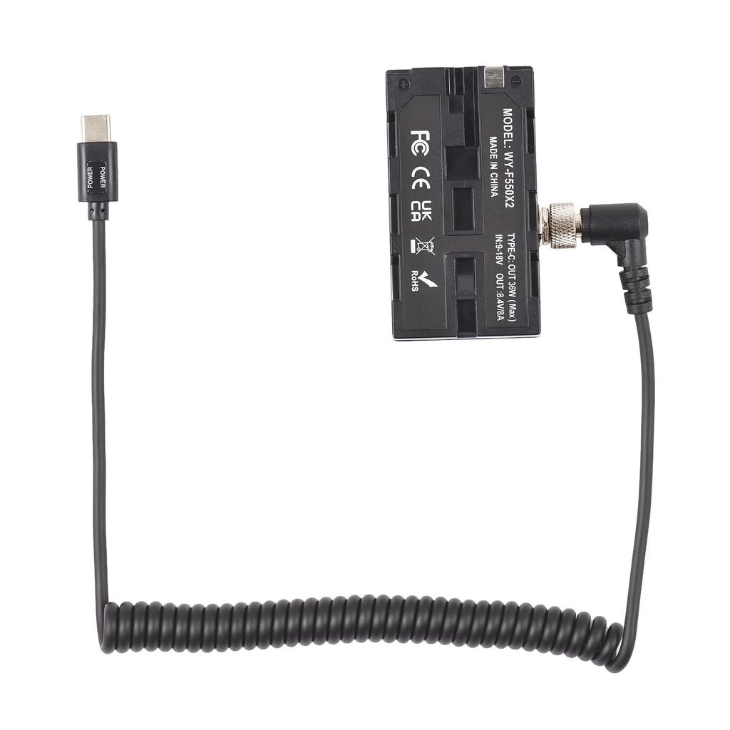 Type C To Double Sided NP F550 570 770 970 Dummy Battery Power Adapter with 5 12V Type C Output Flexible Spring Cable