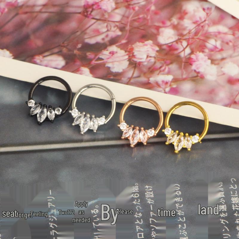 Stainless Steel Three-Petal Flower Zircon Ear Cuff & Cartilage Nose Ring