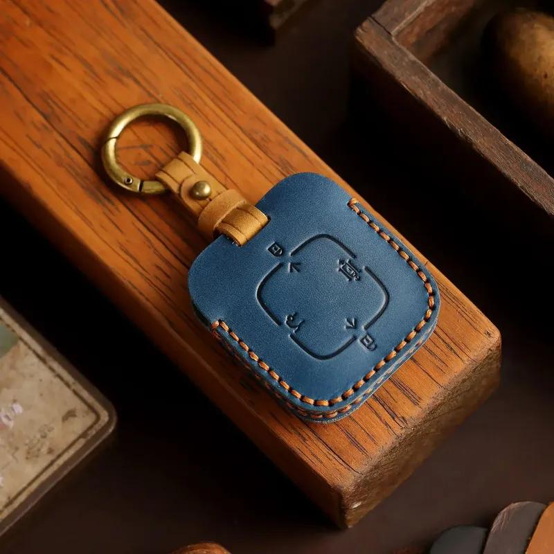 Leather Car Key Case Cover Holder Keychain Shell for Zeekr 001 Bluetooth Physical Key for Zeekr 009 Car X Remote Key Protector