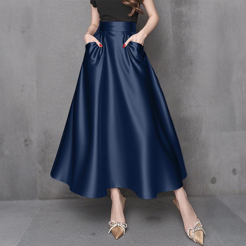 

ZANZEA Женские летние повседневные юбки А-силуэта из искусственного сатина L тёмно-синий