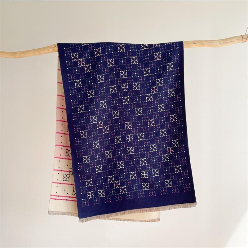 

Autumn and winter double-sided thickened imitation cashmere scarf women s winter senior sense versatile scarf women s warm shawl 185X65cm синий