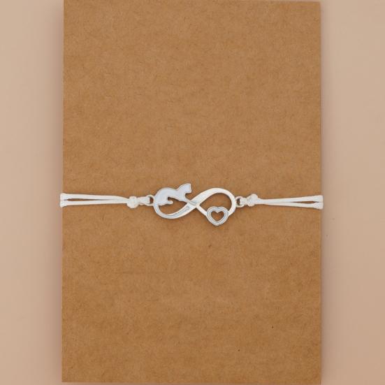 Women Bracelet Oil-dropping Handmade Braided Adjustable Soft Love Heart Black Cat Charm Rope String