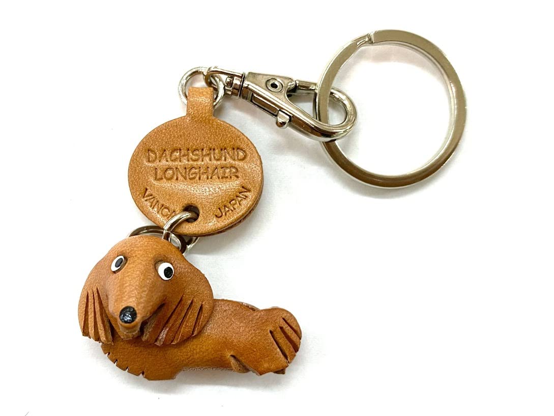 

Genuine Leather Keychain Dachshund Long Hair Dog VANCA CRAFT in (Handmade Japan)