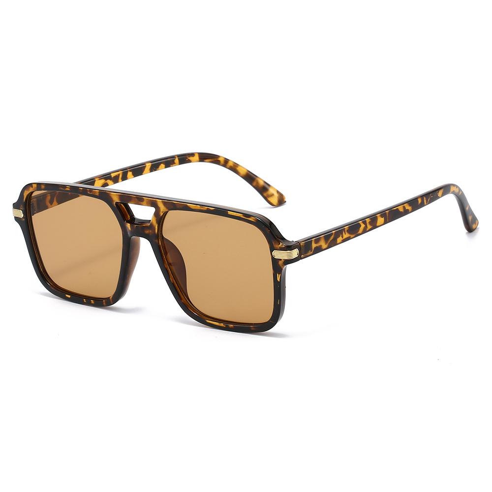New Retro Square Double Beam Women Sunglasses  Personality Leopard Print Fashion Casual Men High Quality Uv400