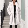 Women's Fashionable Warm Long Sleeve Solid Color Furry Long Coat With Turned Collar