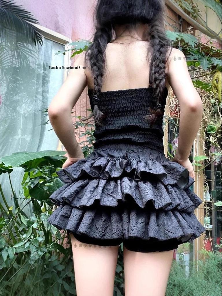 Women's High Waist Ruffle Pumpkin Skirt: Summer Double Layer Lotus Short Skirt