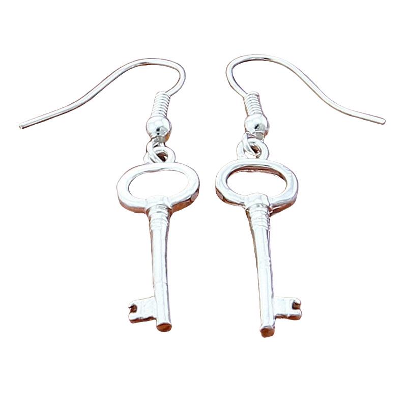 925 Silver Plated Round Head Key Earrings - Korean Fashion Style (Model YE051)