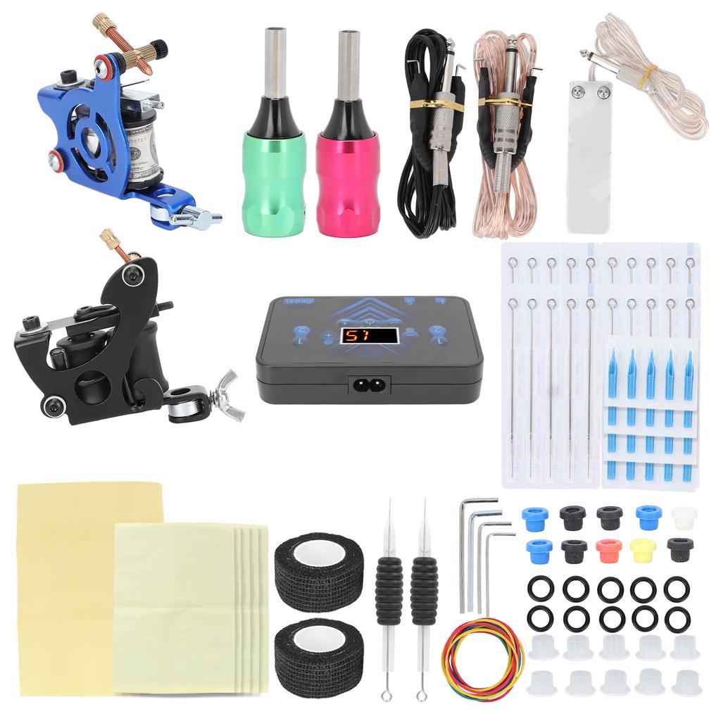 Coil Tattoo Machine Kit Power Supply Clip Cord Foot Pedal Needle Tattoo Practice Tool Set