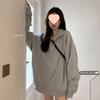 Women's Gray Polo Sweatshirt - Autumn/Winter 2025 Lazy Style, Loose Mid-Length Trendy Coat