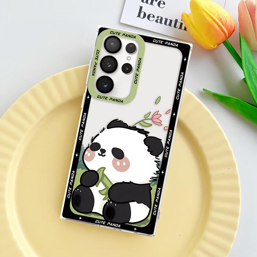 Cute Panda Pink Clear Soft Case for Samsung Galaxy S24 Ultra S20 FE S21 S22 S23 Ultra S10 Plus Note 20 Ultra 10 Plus S23 FE