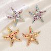 Fashion Versatile High End Personality Sea Star Inlaid Colored Imitation Diamond Design Earrings For Women