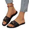 Large size 35-43 summer new lazy outer wear flat-bottomed slippers women's fashion metal buckle versatile