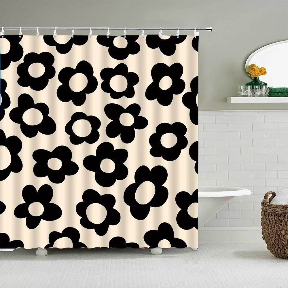 Vintage Rainbow Floral Shower Curtain 70S Colorful Stripe Fun Elegant Bohemian Abstract Style Bathroom Decoration Shower Curtain