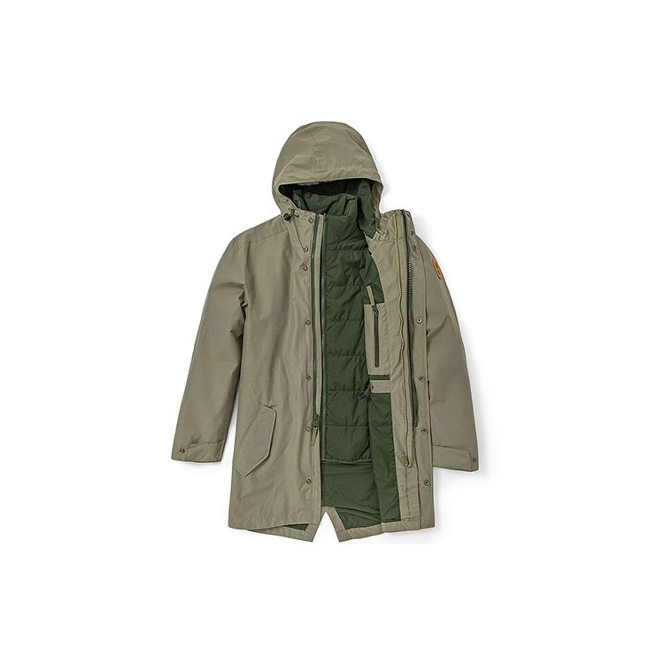 Timberland Solid Color Outdoor Quilted Lined Three-In-One Hooded Jacket Men Jackets Cassel-Green A69MW-590