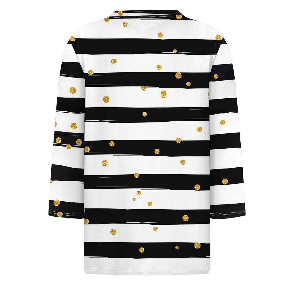 Damenmode, lässig, Rundhalsausschnitt, 3/4-Ärmel, lockeres bedrucktes T-Shirt, Damen-Top