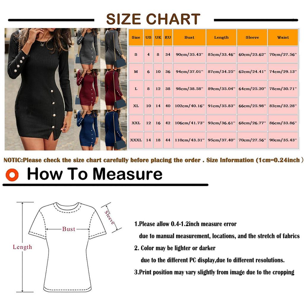 Women Fashion Casual Color Side Slit Sexy Slim Button Long-sleeved Knitted Dress
