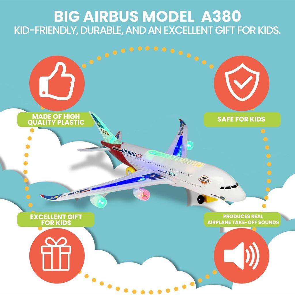 Electronic Airplane Toy with Automatic Rotation Go, Flashing Lights & Music Sounds - Aircraft Gift for Boys & Girls Age 3-12
