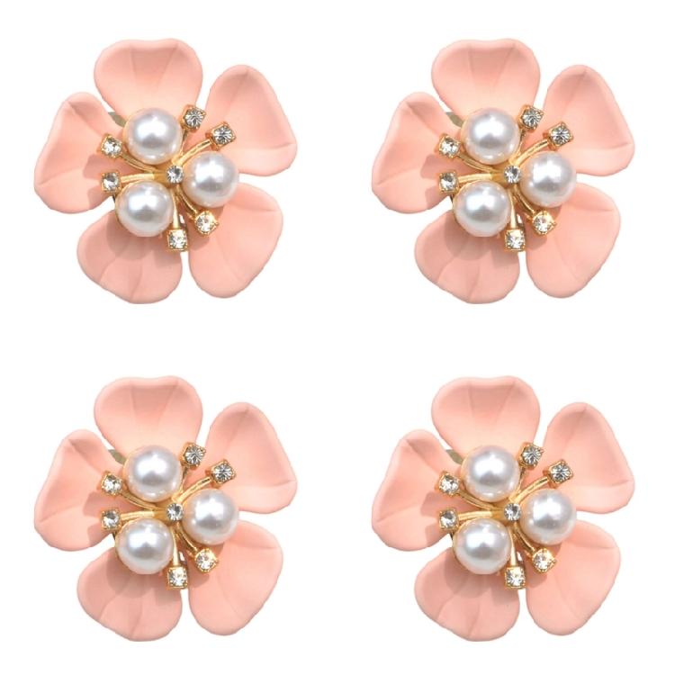 4Pcs Decorative Shirt Cufflinks Clip Rhinestones Pearls Flower Button Clips for Shirt Dress Uniform Coat Embellishments