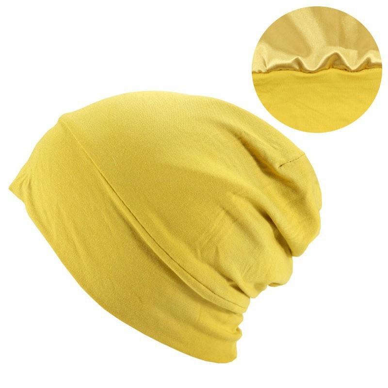 Baotou hat for men, bamboo fiber elastic cotton pullover hat, female chemotherapy cap, satin-lined double-layer nightcap, hair care cap.