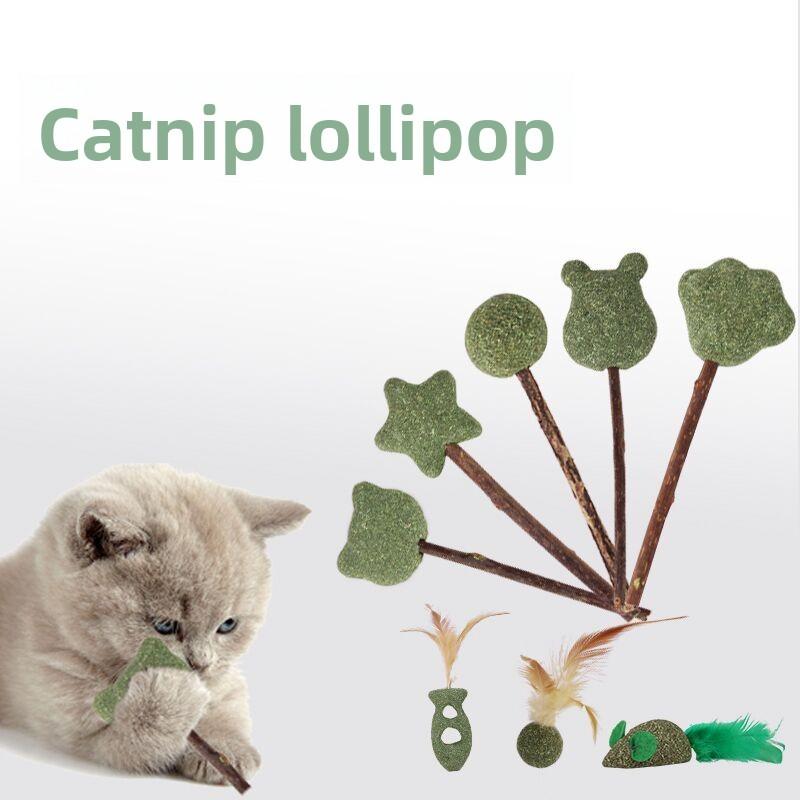 Cat Mint Lollipop, Teeth Cleaning and Grinding Wood Aster Stick, Cat Mint Feather Self-amusement