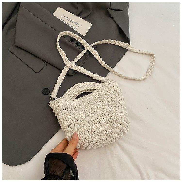Women's Summer Knitting New Crossbody Woven Bucket Bag Niche Design Seaside Vacation Beach Bag Tide