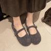 Herbst und Sommer Baumwollschuhe Koreanische Edition Französische Flache Mit Fleece Mary Jane Flauschige Schuhe Weiche Sohle Einzelne Schuhe