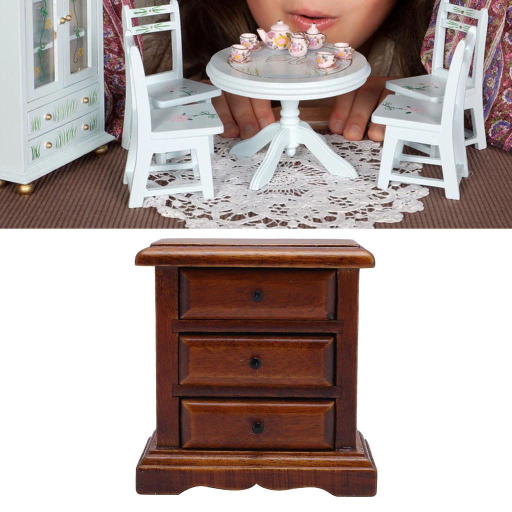 1:12 Scale   Night Stand Birch Wood 3 Drawers    Ature   Bedside Table for Home Decor