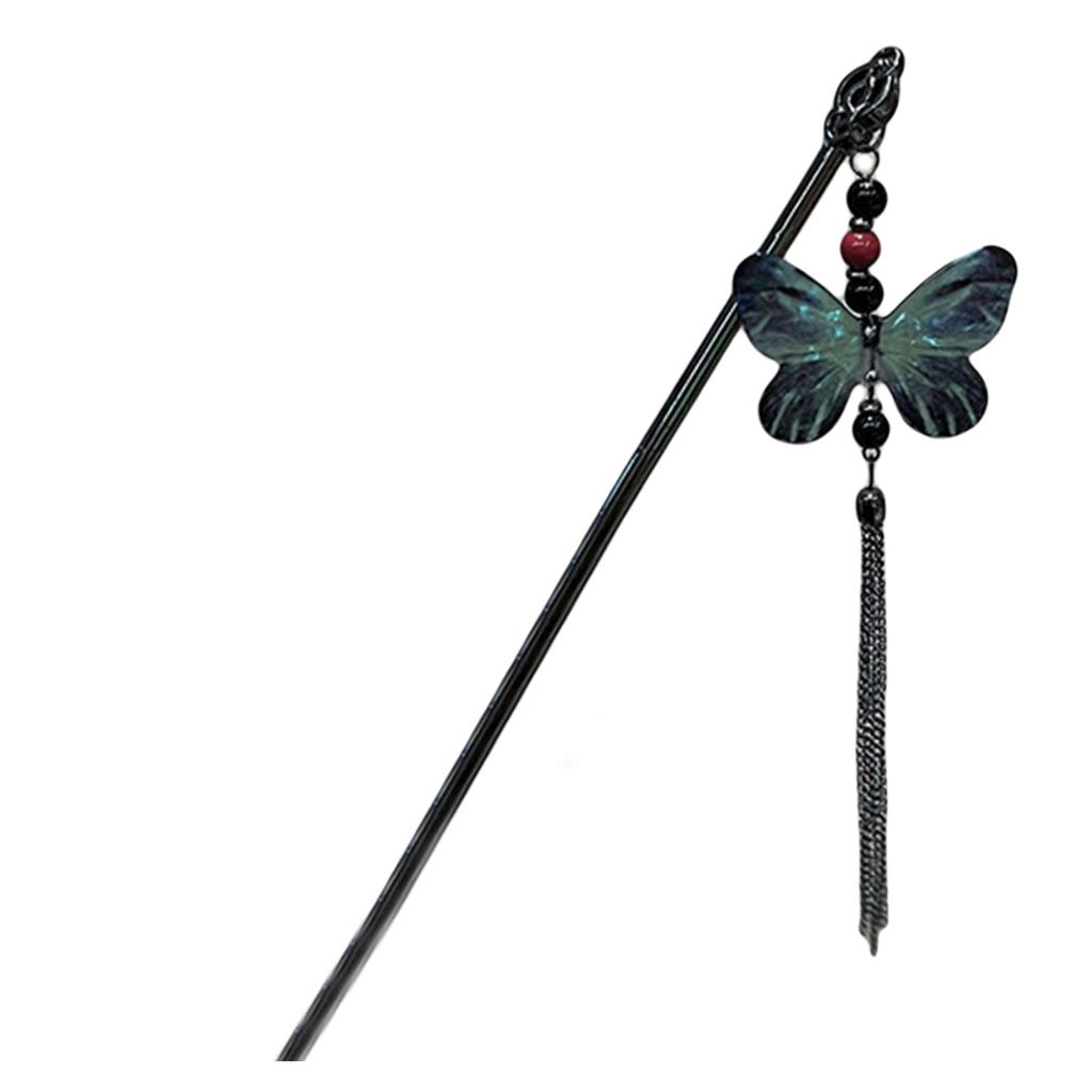 Butterfly Pendant Hairpin Stylish Metal Hair Accessories Ancient Style Curly Hair Headdress with Tassels for Women