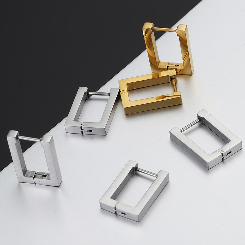 2-4pcs Stainless Steel Earrings Triangular Rectangle Earrings Hoop Fashion Jewelry Making DIY Women Men Punk Hiphop Bijoux