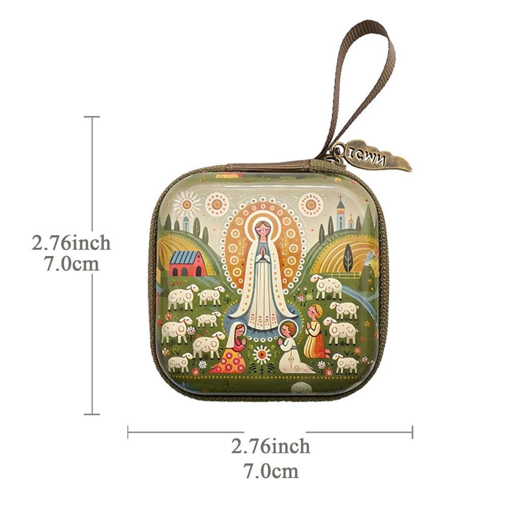 Portable Virgin Mary Prayer Rosary Storage Bag Zippered 7x7cm Religious Articles Cartoon Elegant Prayer Kit Devotees