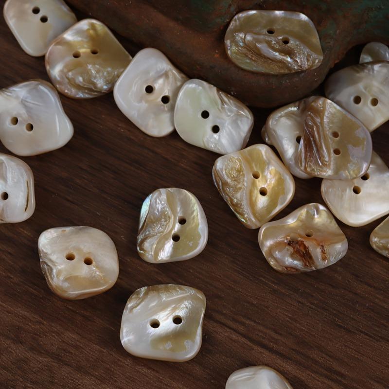 10pcs/set Irregular Shape Natural Shell Buttons with Two Holes for DIY, Clothing Accessories, Etc