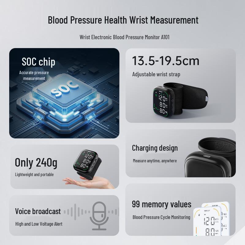 Zhuo Chen Rechargeable Wrist Blood Pressure Monitor with Voice Broadcast
