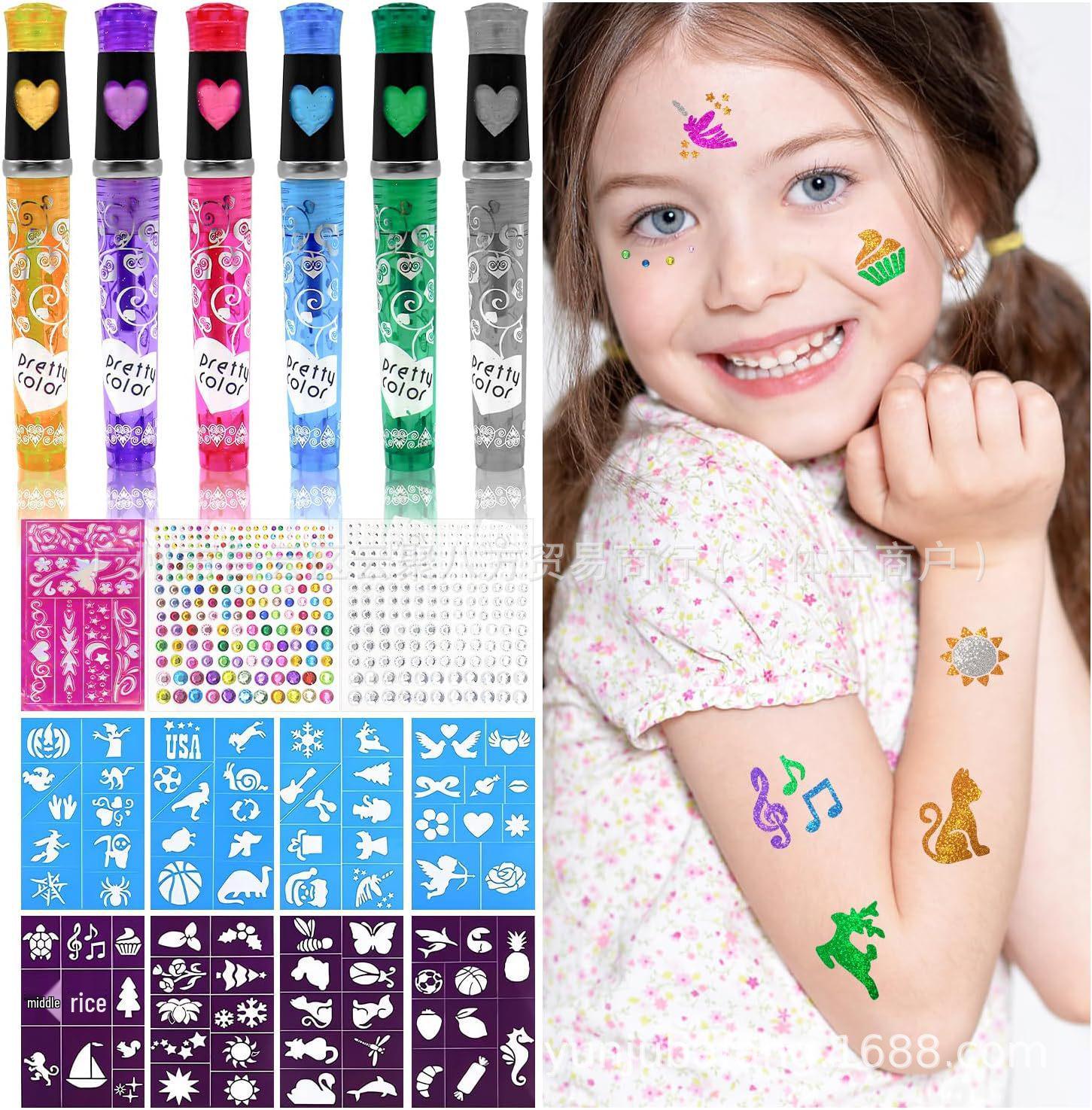 

Детский мультяшный набор глиттер-тату - Полуперманентные, временные татуировки для сценических выступлений и макияжа