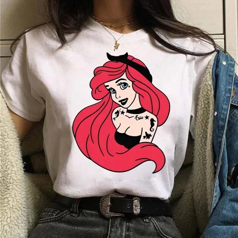 Punk Princess Printed Tshirt Cute Pattern Tee Mermaid Ariel Kawaii Girls TShirt Summer Womens Tops Harajuku T Shirt